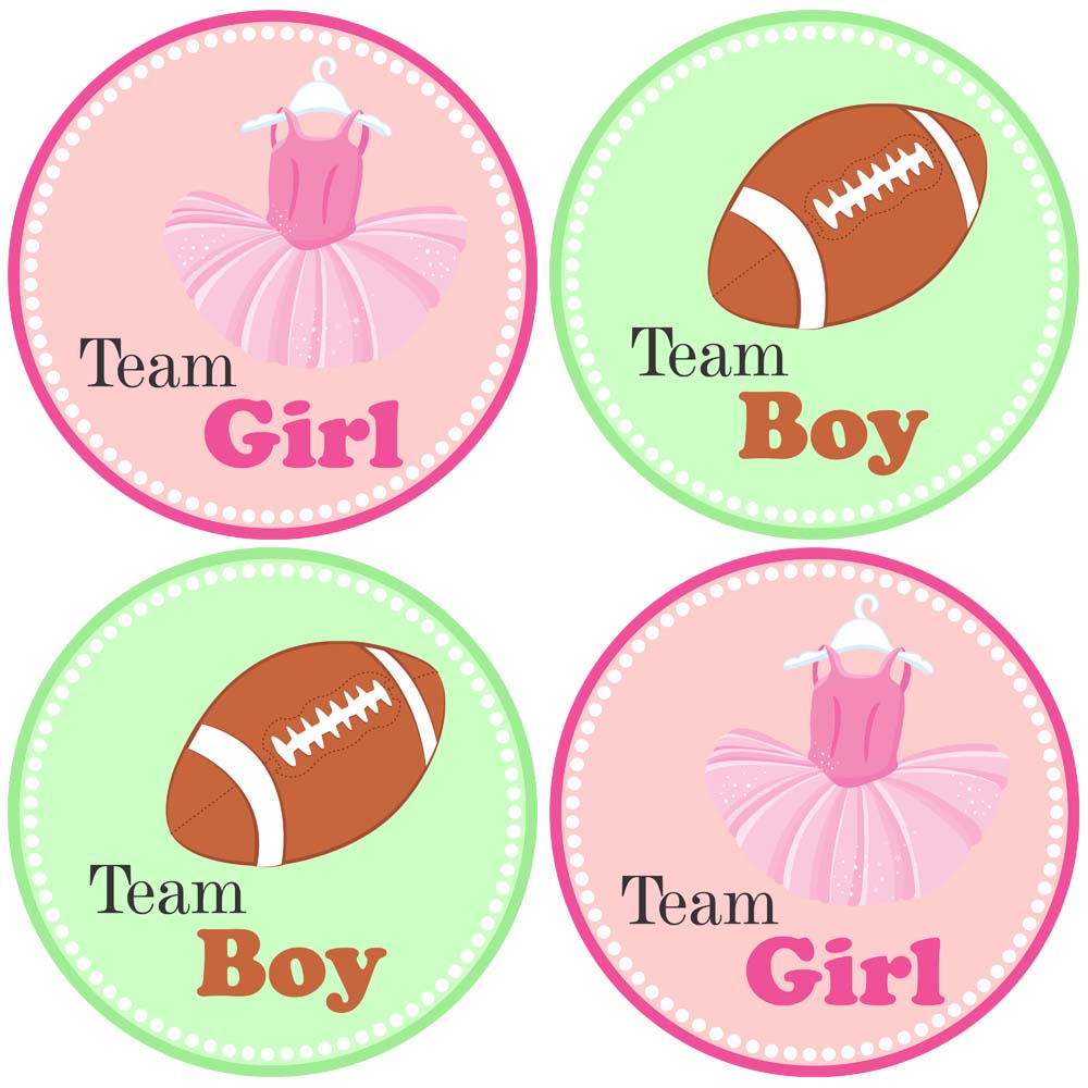 Pink Green Tutu and Football Gender Reveal Sticker Labels