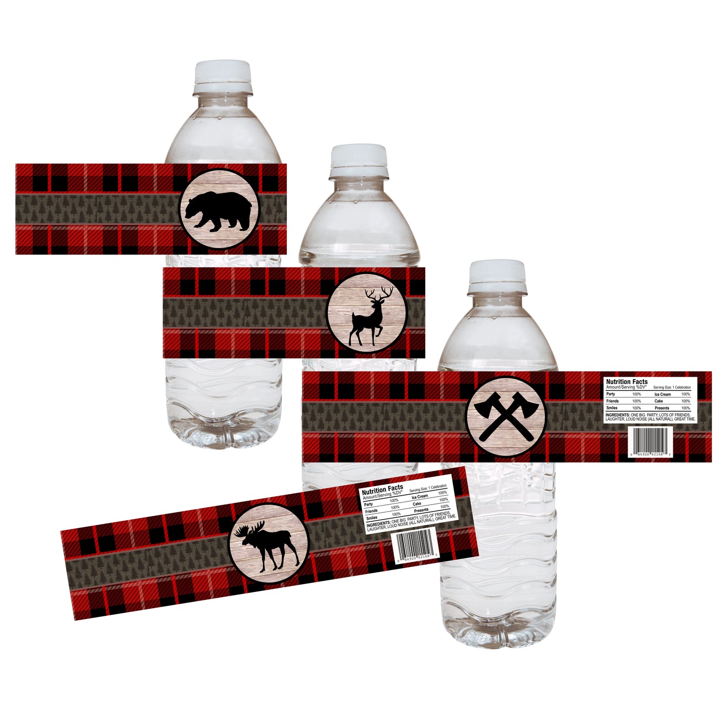 Lumberjack Buffalo Plaid Water Bottle Labels