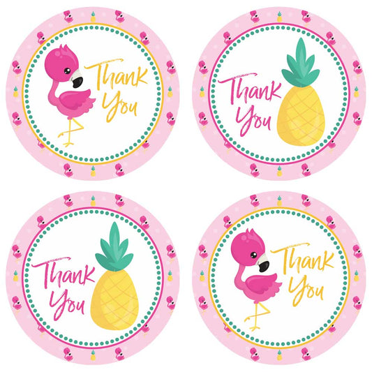 Pineapple and Flamingo Thank You Sticker Labels