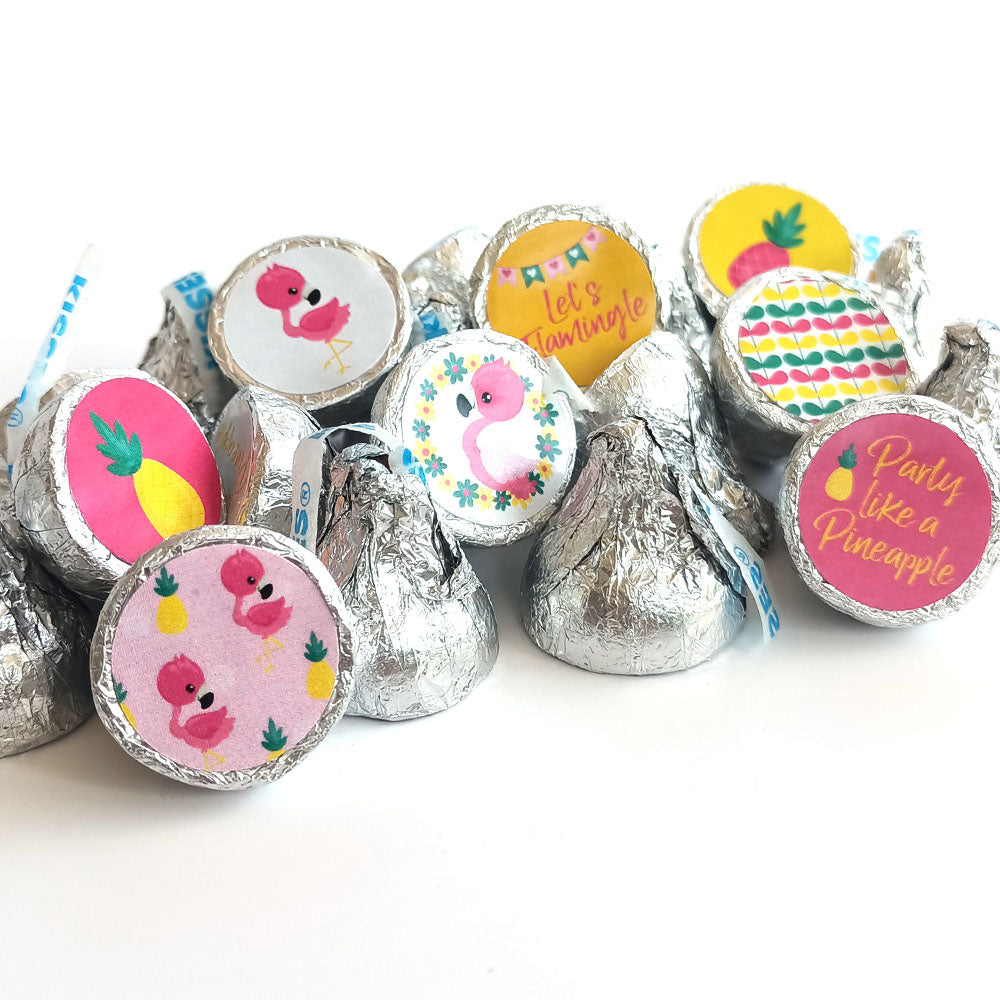 Pineapple and Flamingo Sticker Labels for Hershey's Kisses Chocolates