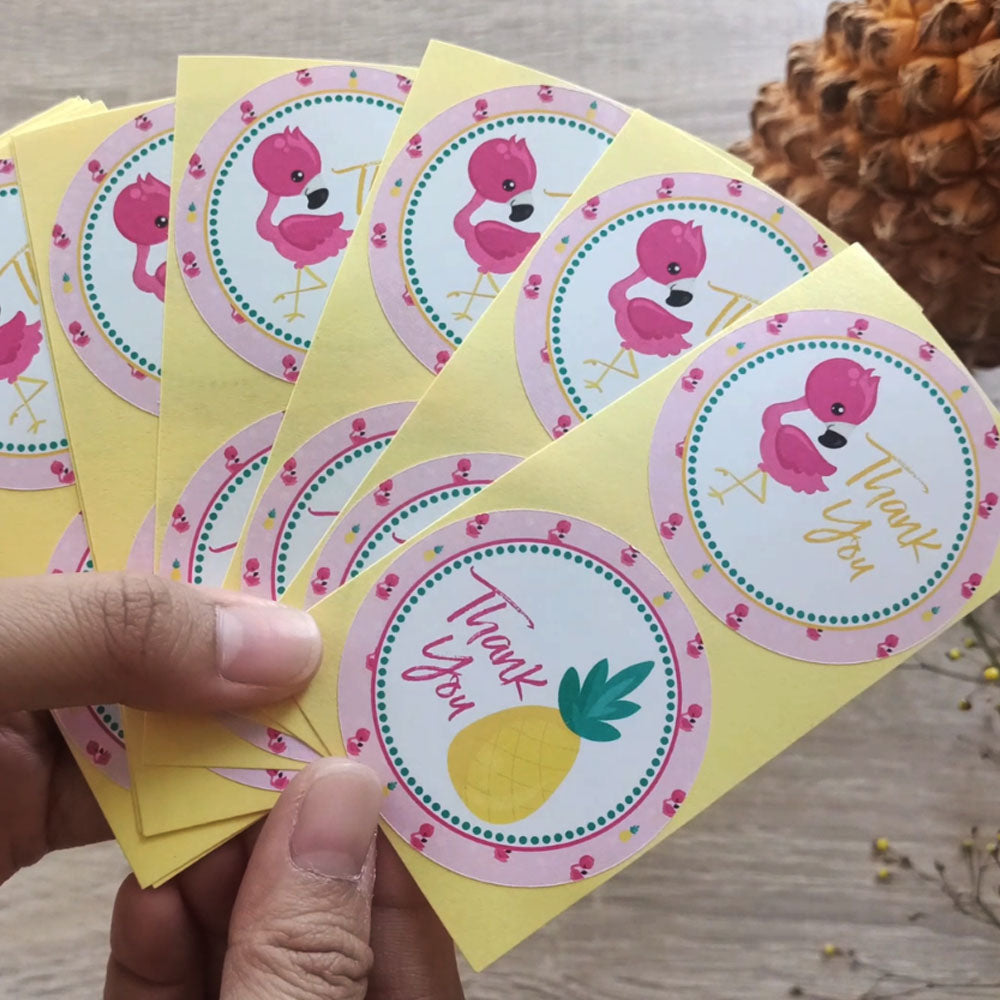 Pineapple and Flamingo Thank You Sticker Labels