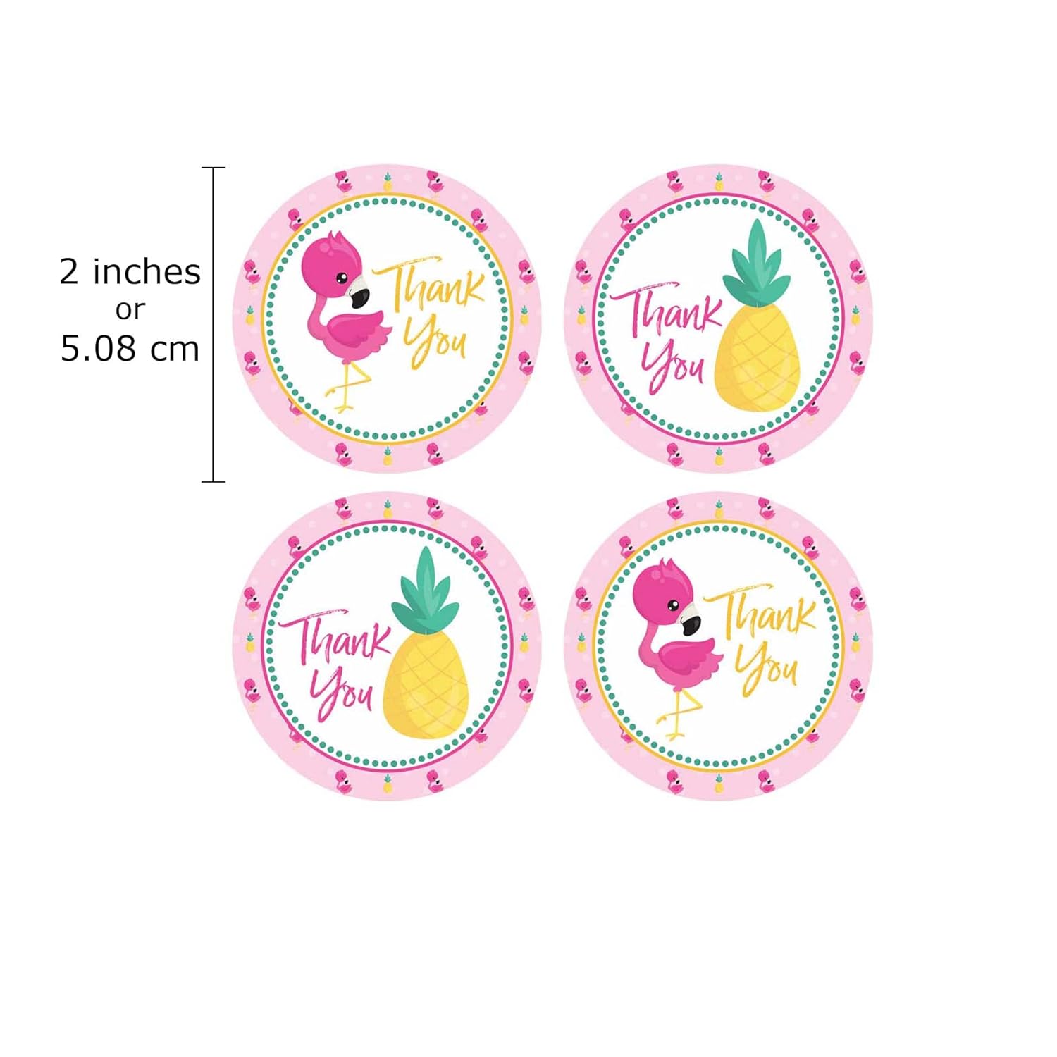 Pineapple and Flamingo Thank You Sticker Labels