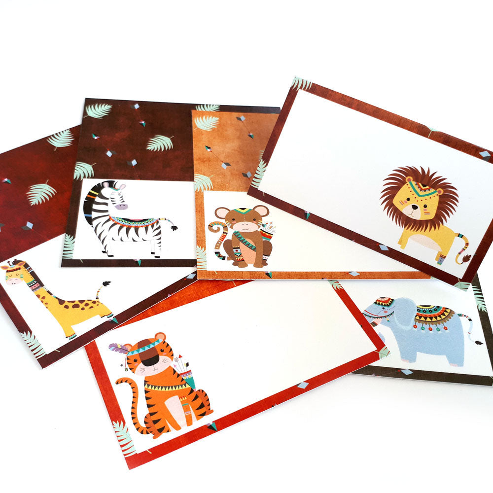 Tribal Boho Jungle Safari Animals Place Tent Cards