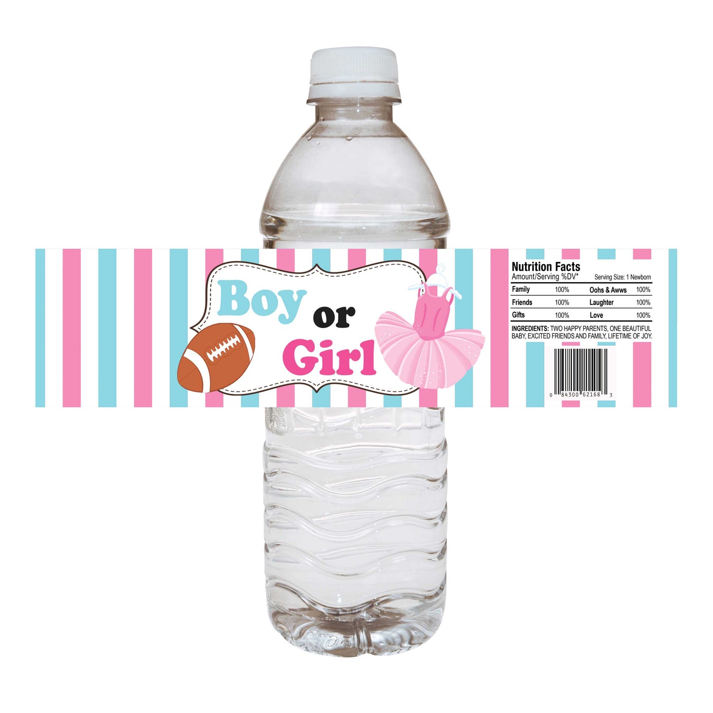 Tutu and Football Touchdown Gender Reveal Water Bottle Labels