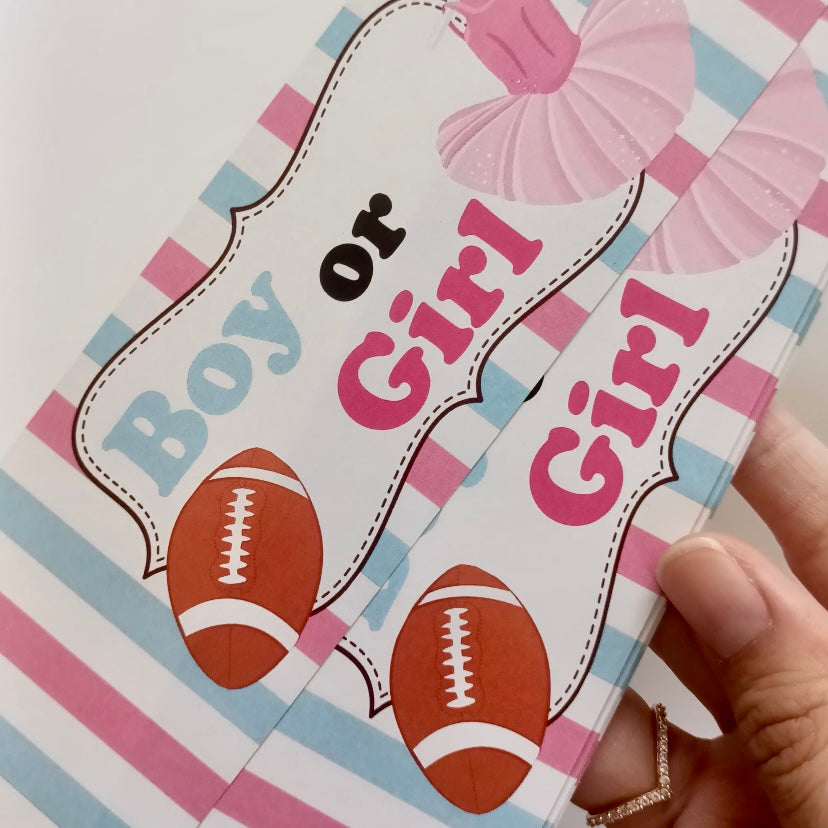 Tutu and Football Touchdown Gender Reveal Water Bottle Labels