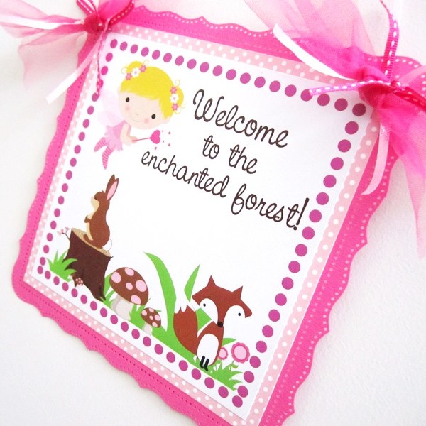 Fairy Woodland Party Door Sign in Pink