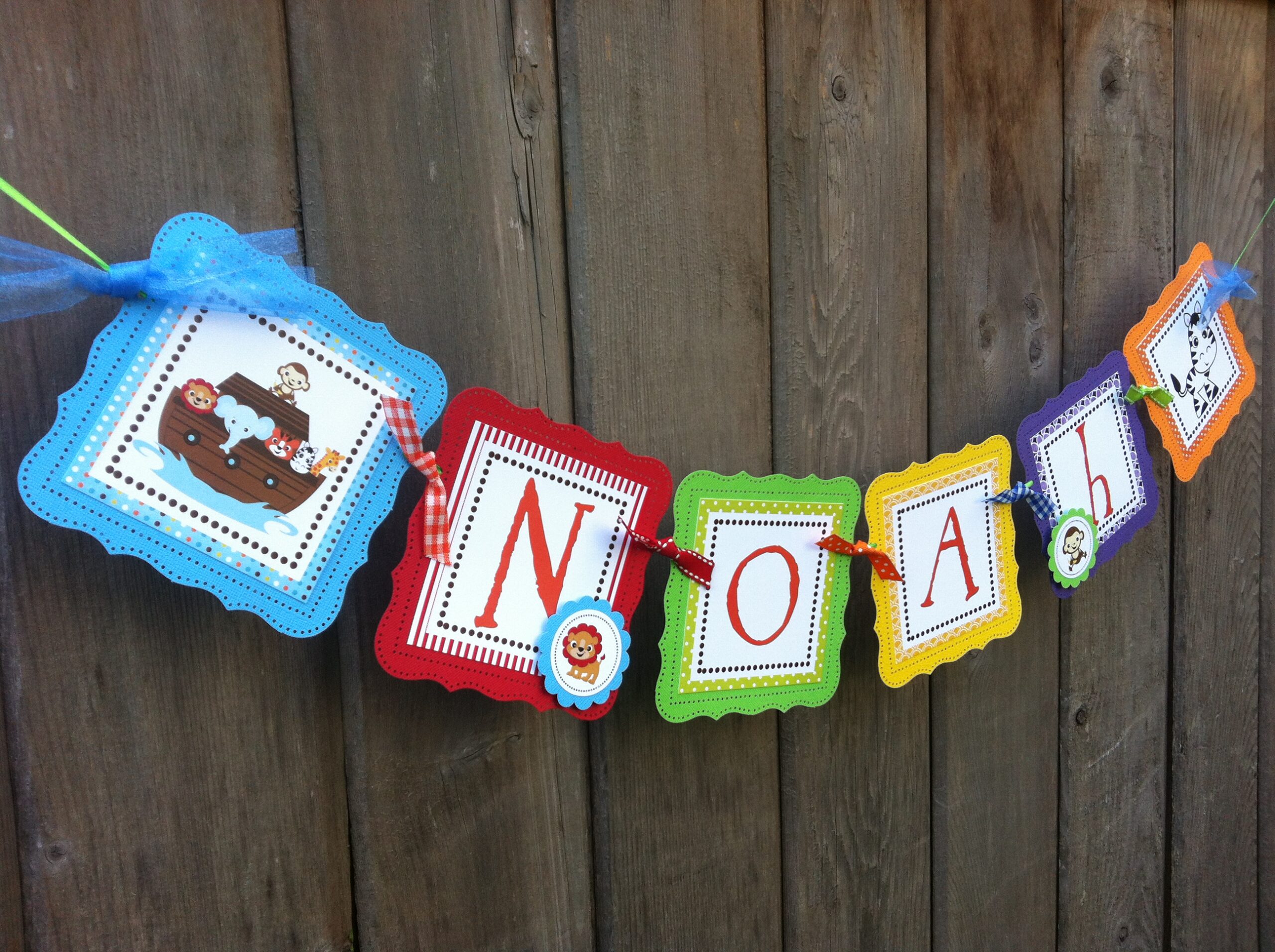 Personalised Noahs Ark bunting Baby Shower Birthday/ Christening 