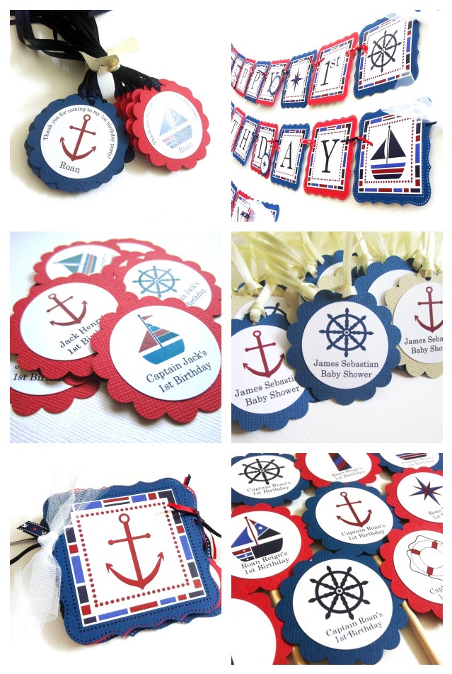 Nautical Cupcake Toppers in Navy Blue and Red - Adore By Nat