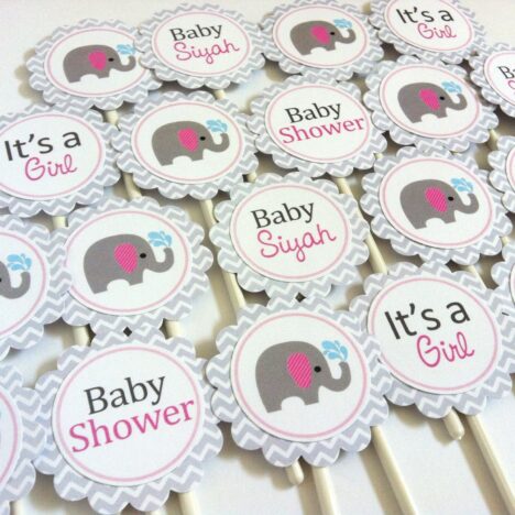 Baby Girl Pink Elephant Cupcake Toppers