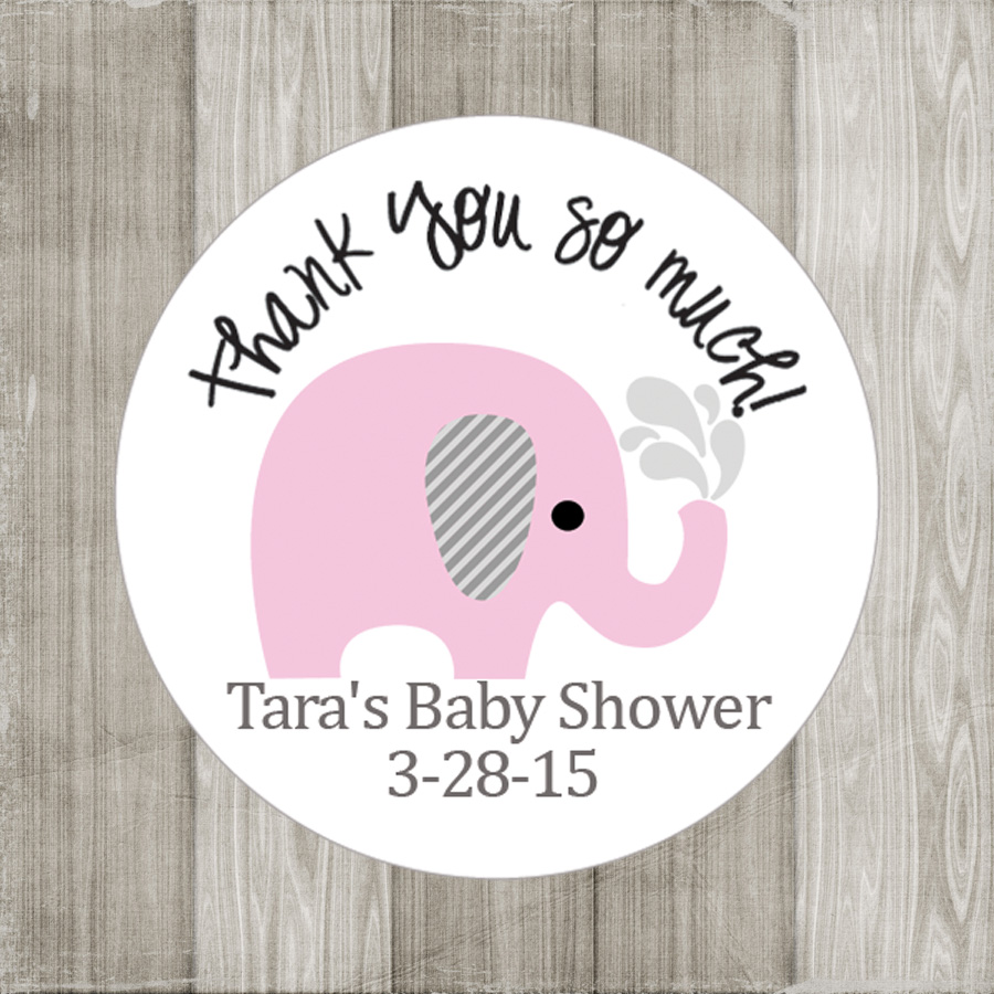 Pink Elephant Stickers for Baby Shower or Birthday