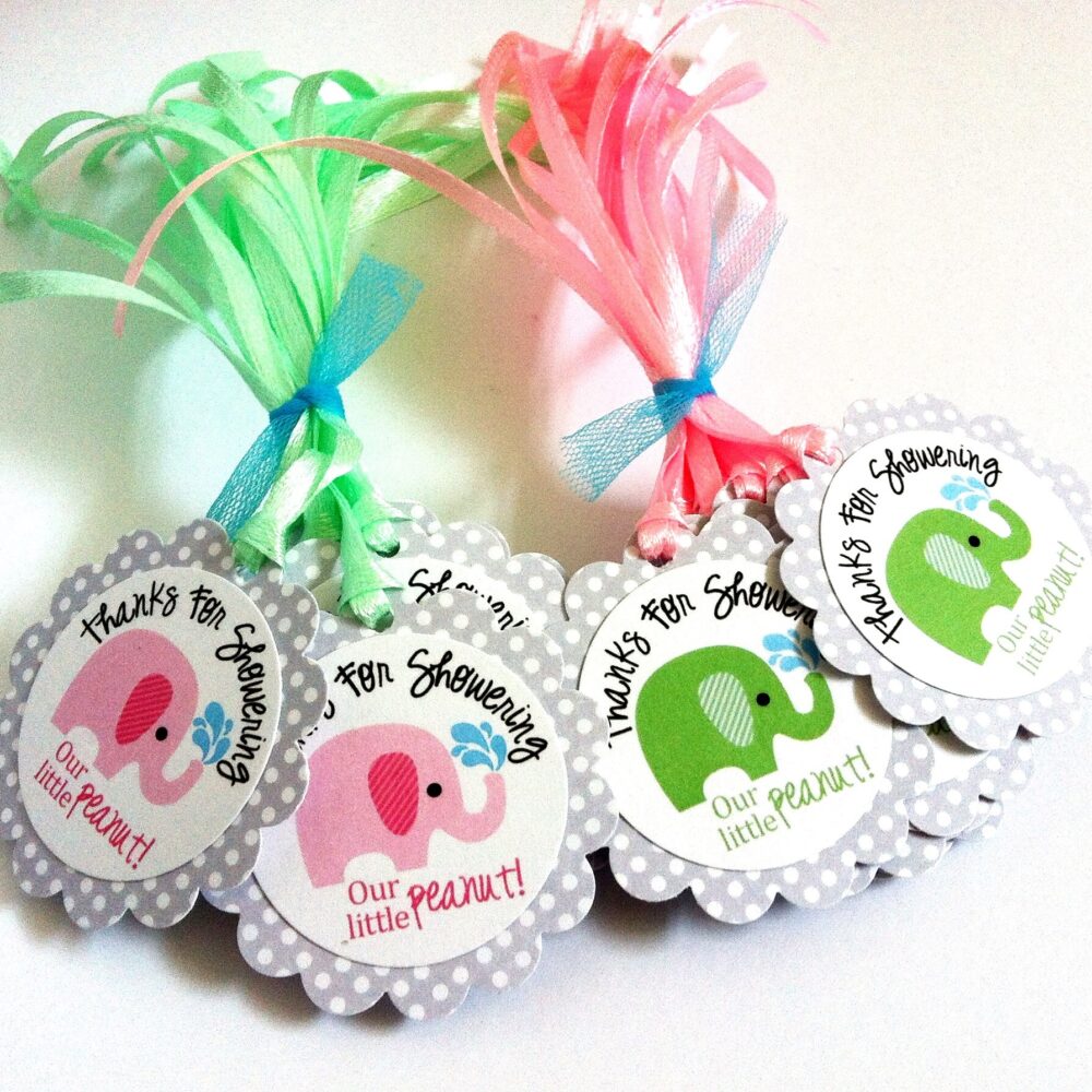 Thanks for Showering OUR little peanut Elephant Favor Tags in Green and Pink