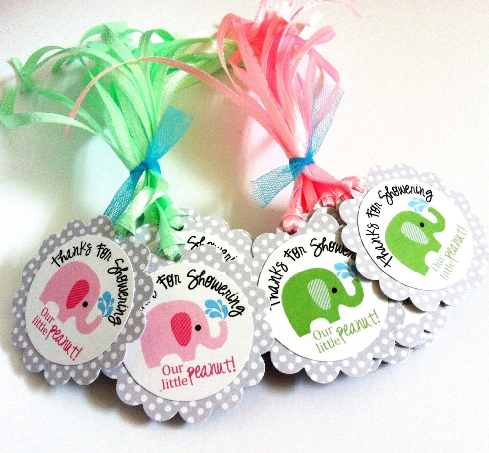 Thanks for Showering OUR little peanut Elephant Favor Tags in Green and Pink
