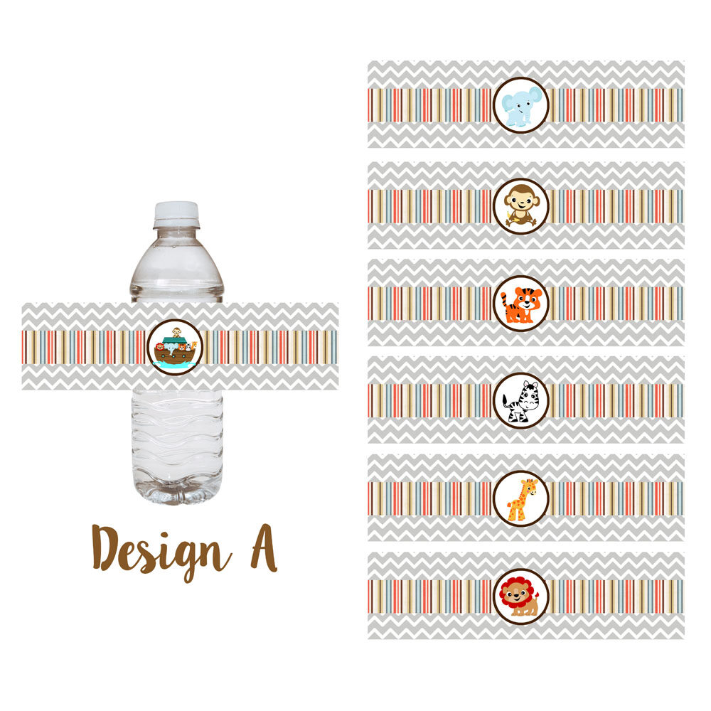 Noah's Ark Party Water Bottle Labels Design A