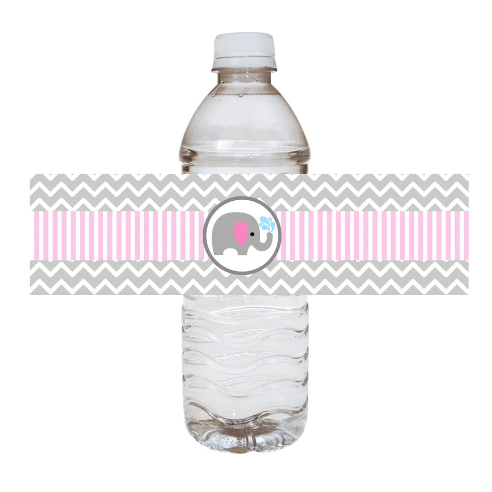 Pink Elephant Water Bottle Labels