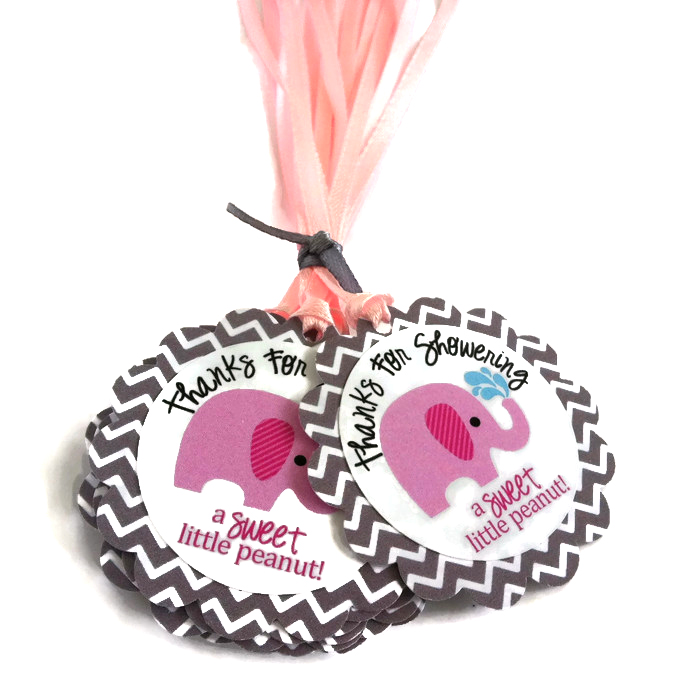 Thanks for Showering Pink Elephant Favor Tags