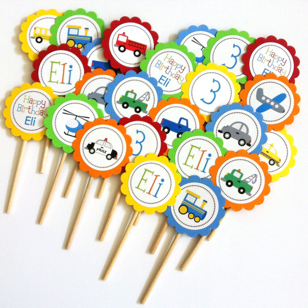 Personalized Transportation Cupcake Toppers