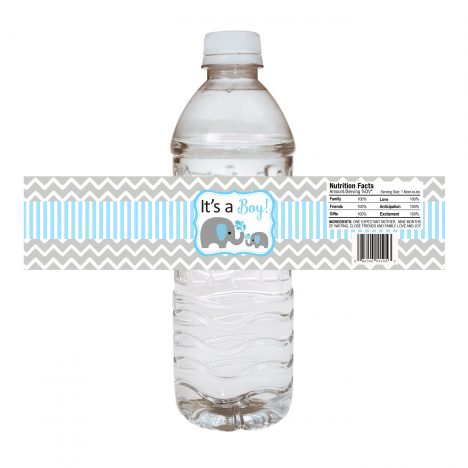 Elephant Water Bottle Labels for Baby Boy Shower