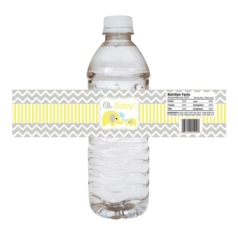 Yellow Baby Elephant Water Bottle Labels