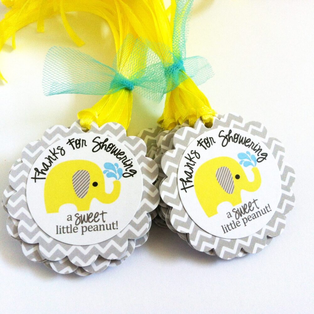 Yellow Thanks for Showering Elephant Favor Tags