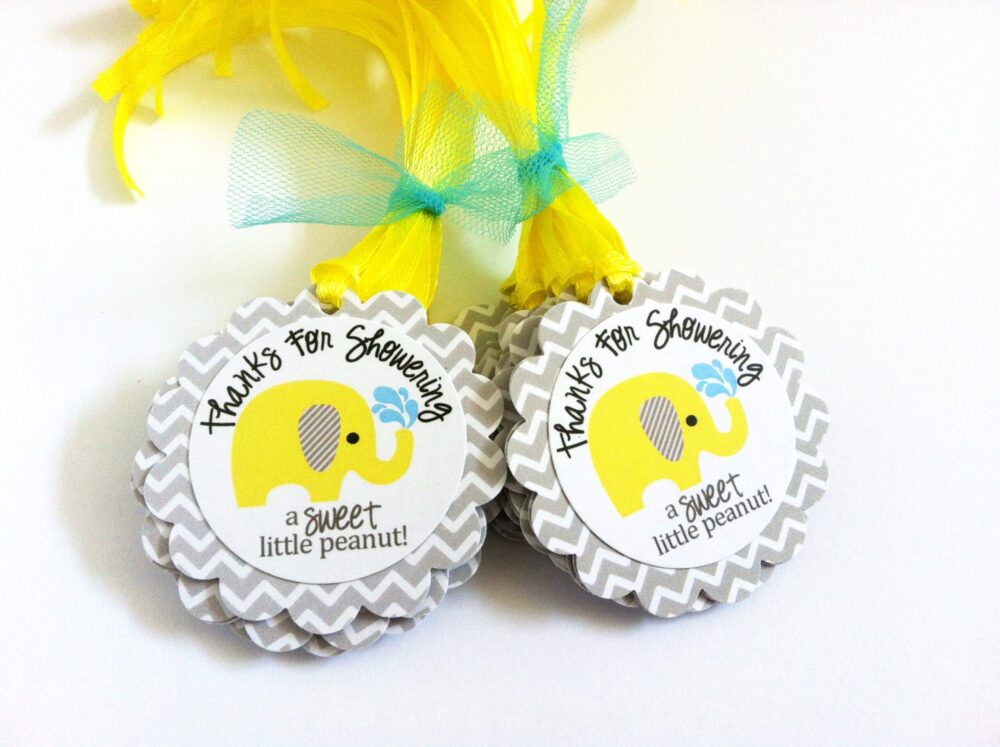 Yellow Thanks for Showering Elephant Favor Tags