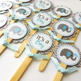 Baby Boy Elephant Cupcake Toppers