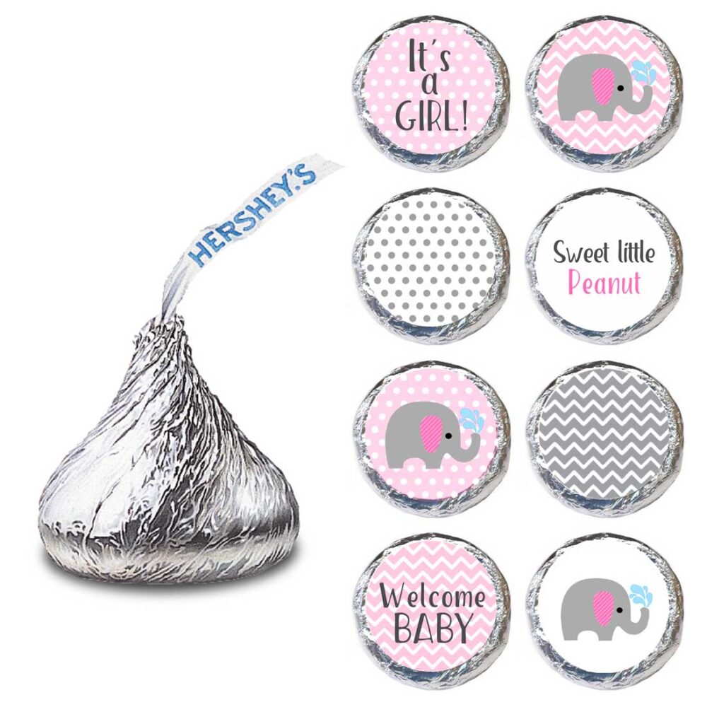 Baby Girl Elephant Candy Stickers - Hershey Kisses Sticker Labels