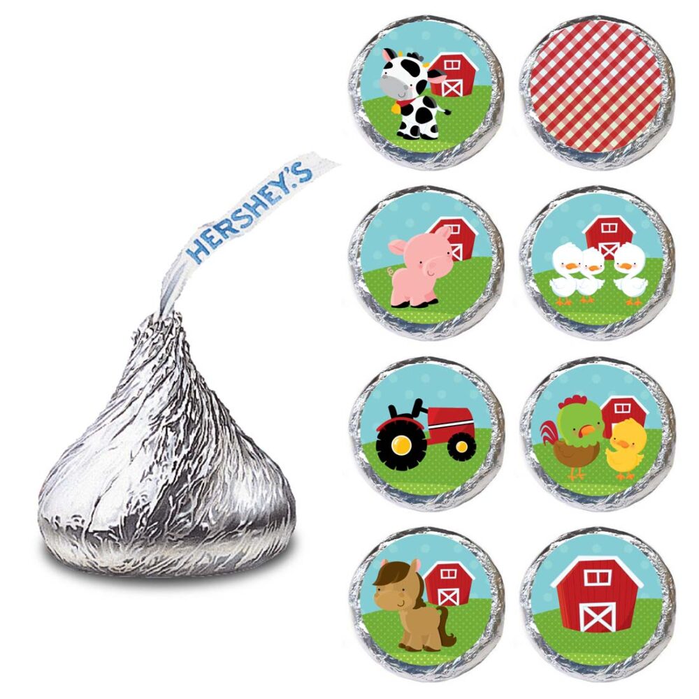 Farm Animals Candy Sticker Labels Fit Hershey’s Kisses Chocolates