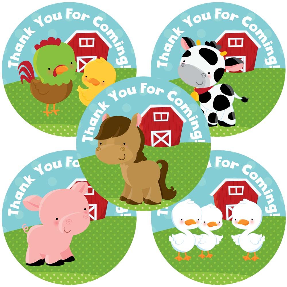 Farm Animals Stickers - Thank You Favor Labels for Birthday and Baby Shower