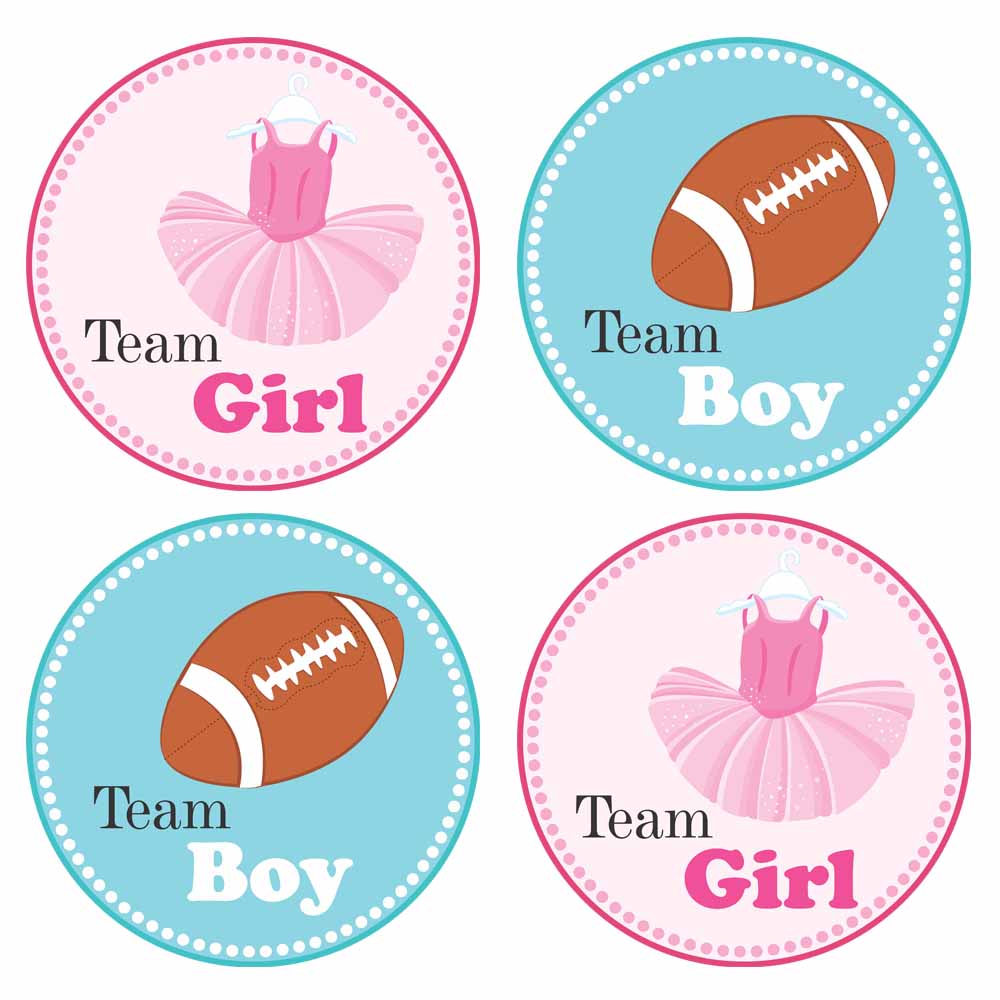 Tutu and Football Gender Reveal Sticker Labels - Team Girl and Boy Baby  Shower Party - Set of 30