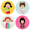 Kimono Kokeshi Girl Stickers