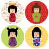 Kimono Kokeshi Girl Stickers