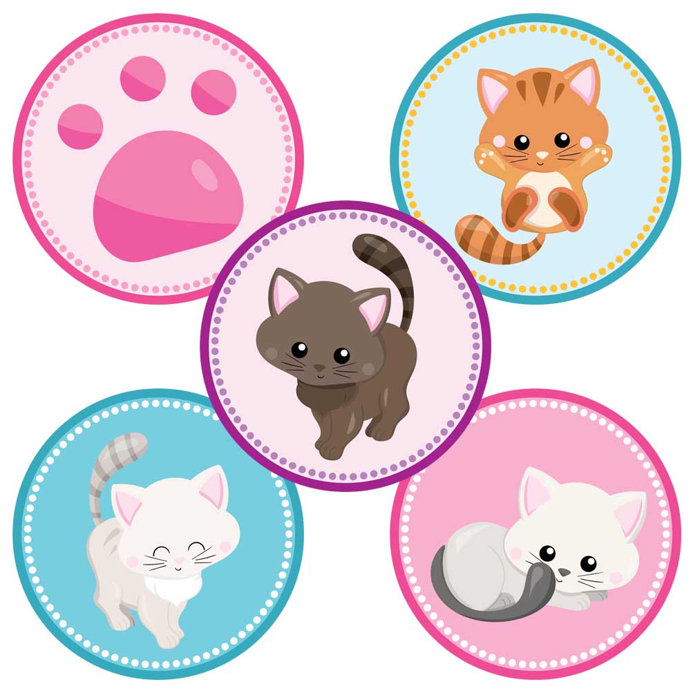 Cute Kitty Cat Sticker Labels – Feline Pet Paw Print Kids Birthday