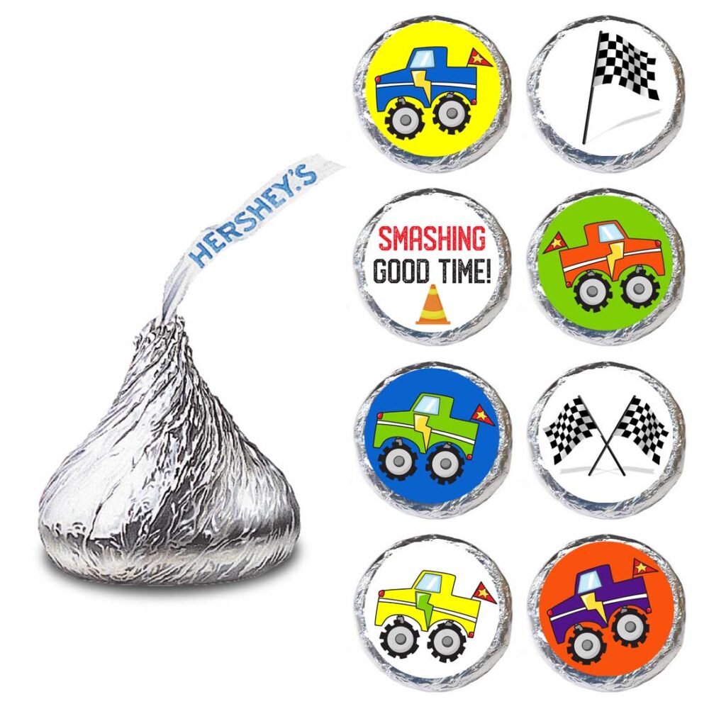 Monster Truck Candy Sticker Labels Fit Hershey’s Kisses Chocolates