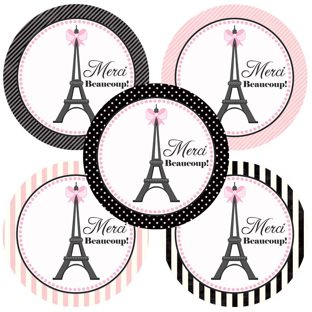 Paris Sticker Labels - Merci Beaucoup 1.5 inches
