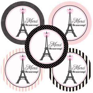Paris Merci Beaucoup Sticker Labels – Birthday Baby Shower Bridal ...