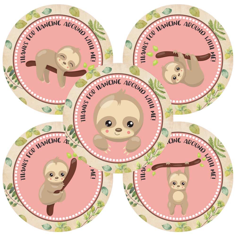 Pink Sloth Favor Stickers