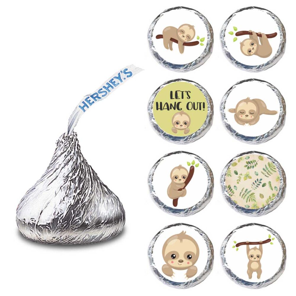 Sloth Candy Sticker Labels Fit Hershey’s Kisses Chocolates