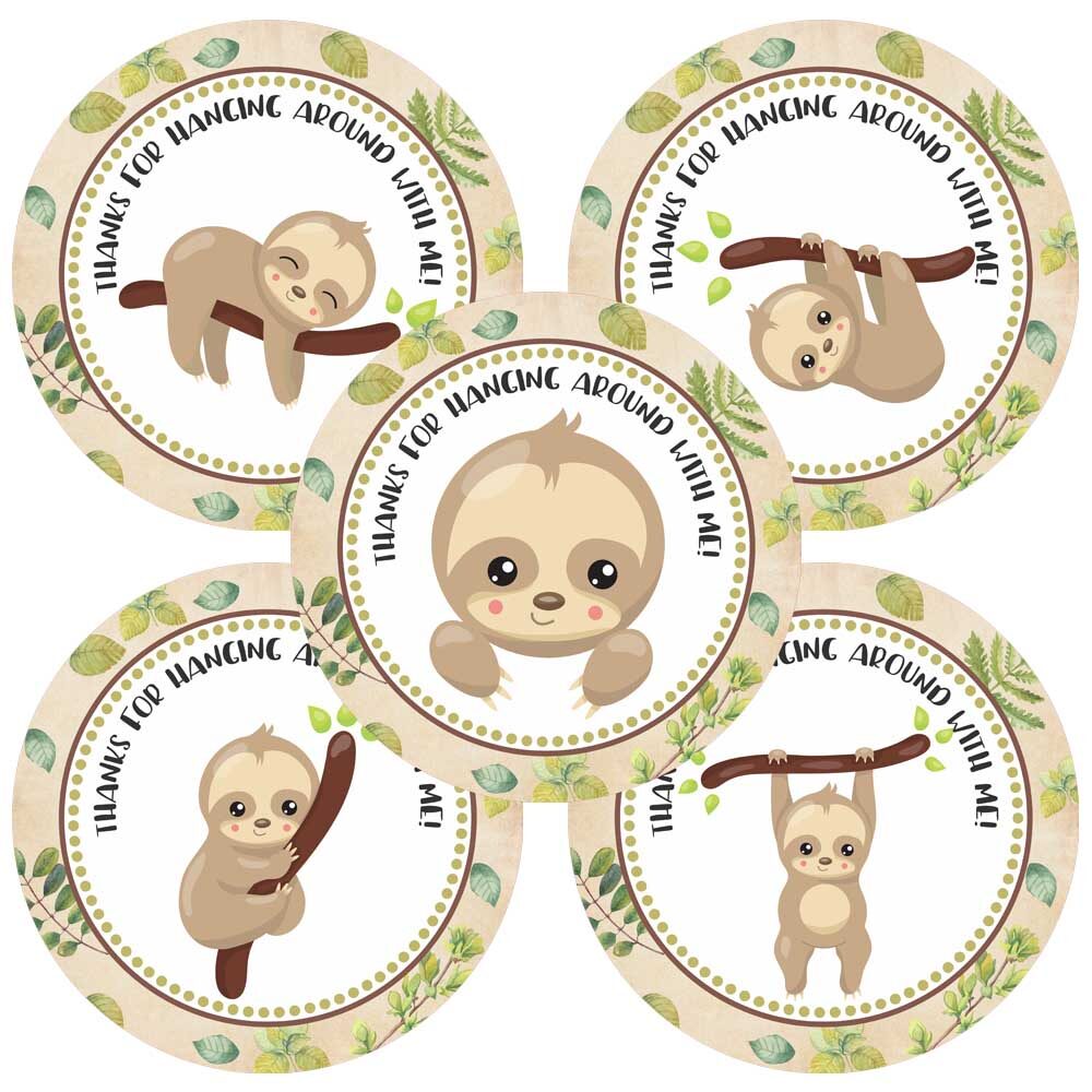 Sloth Party Sticker Labels - Birthday Baby Shower Thank You Favors
