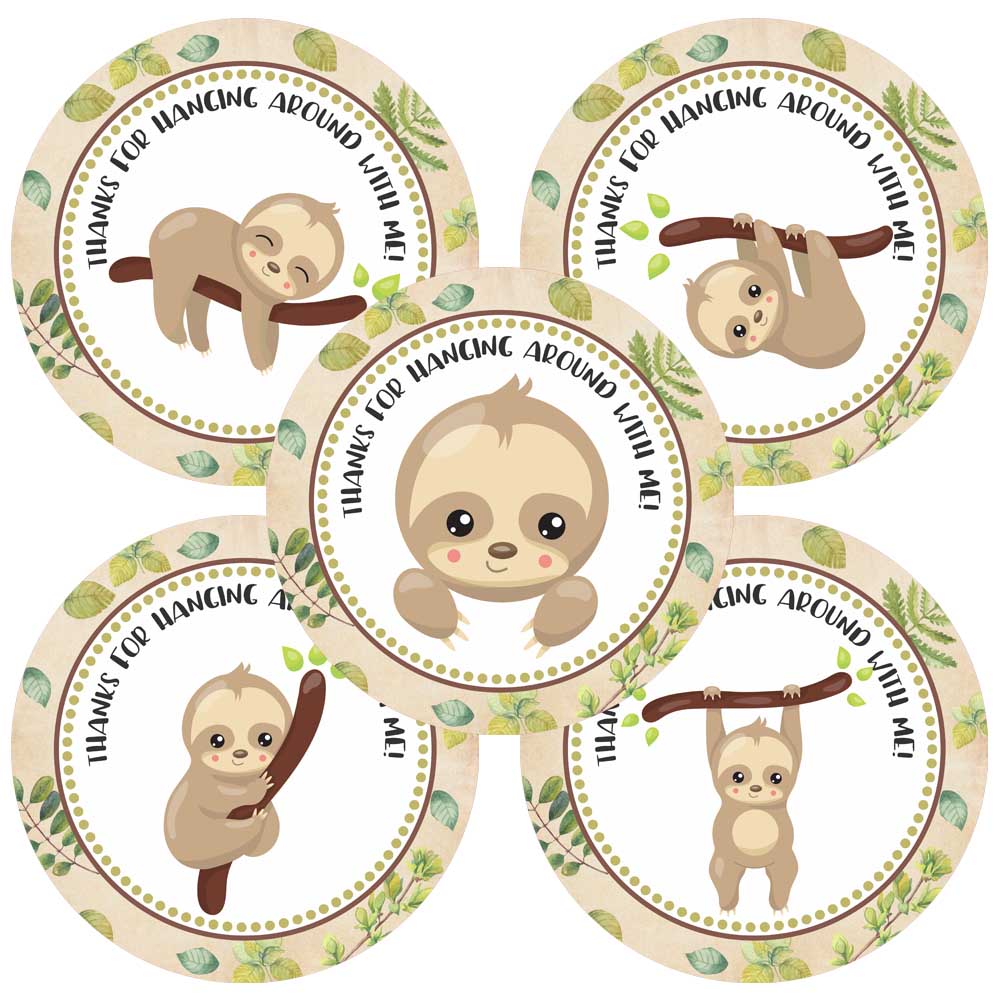 Sloth Party Sticker Labels - Birthday Baby Shower Thank You Favors
