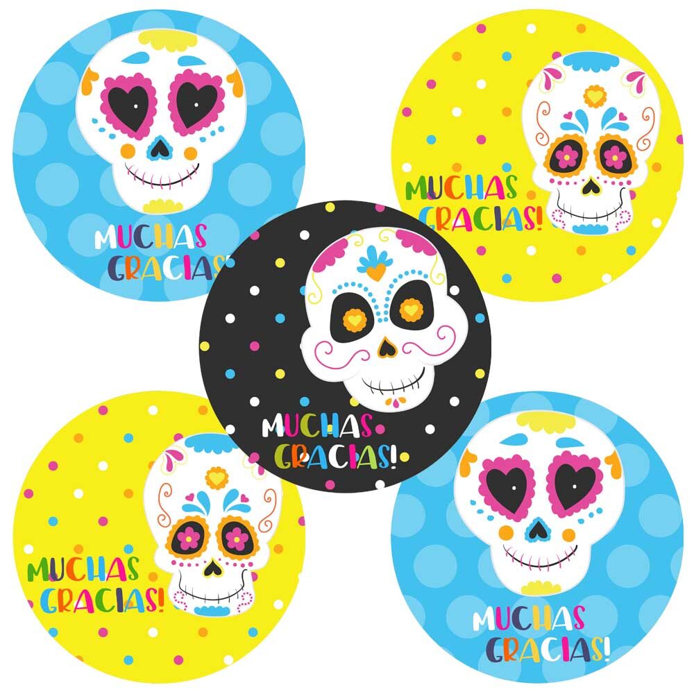 Sugar Skull Muchas Gracias Sticker Labels - Party Thank You Labels