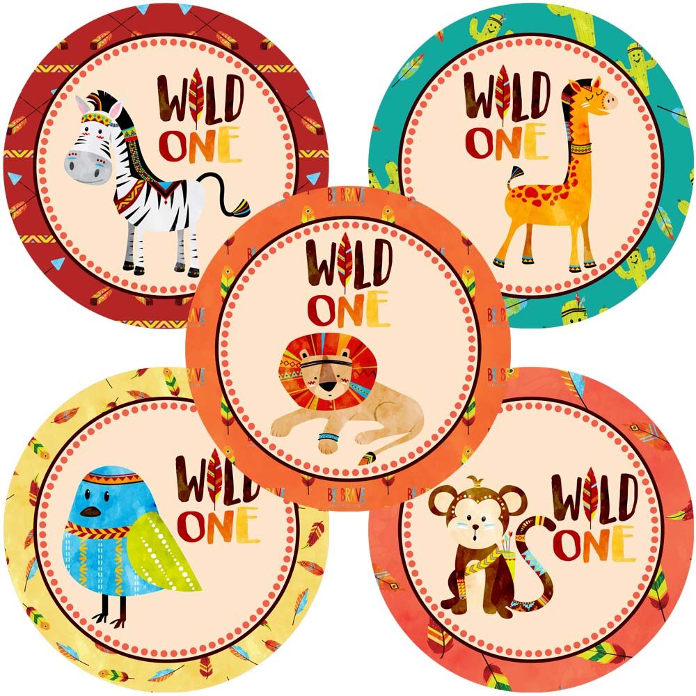 Wild One Jungle Tribal Animal Stickers