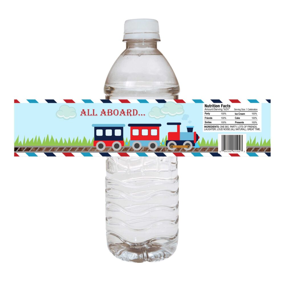 All Aboard Train Water Bottle Labels