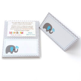 Elephant Tent Cards - Boy Birthday Baby Shower Party Supplies