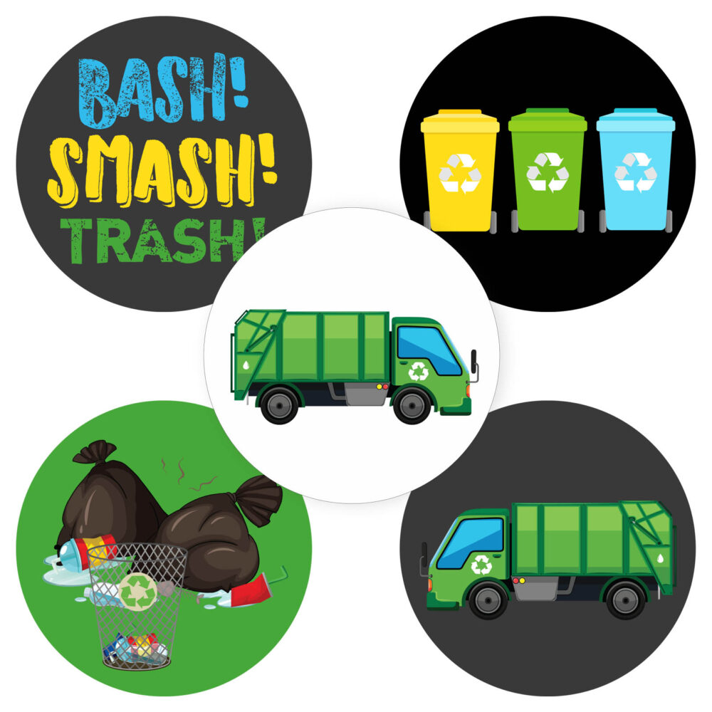 Garbage Truck Stickers - Trash Bash Birthday Party Supplies - Set of 50