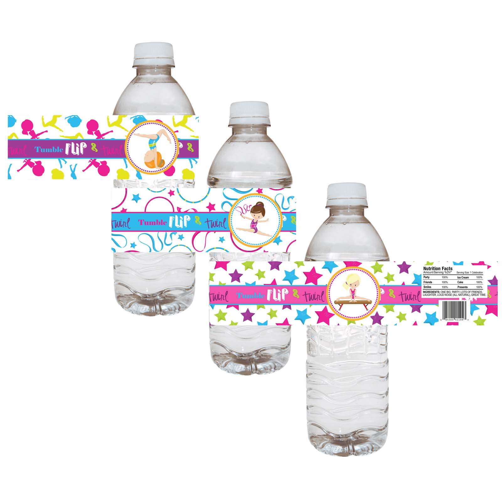 10 Gymnastics Birthday Party Favor Personalized Tumbling Water Bottle Labels 