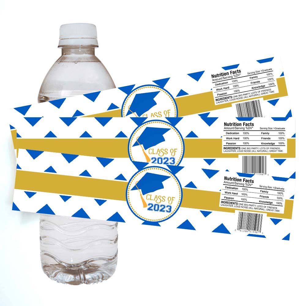 Blue Graduation Water Bottle Labels - 2023