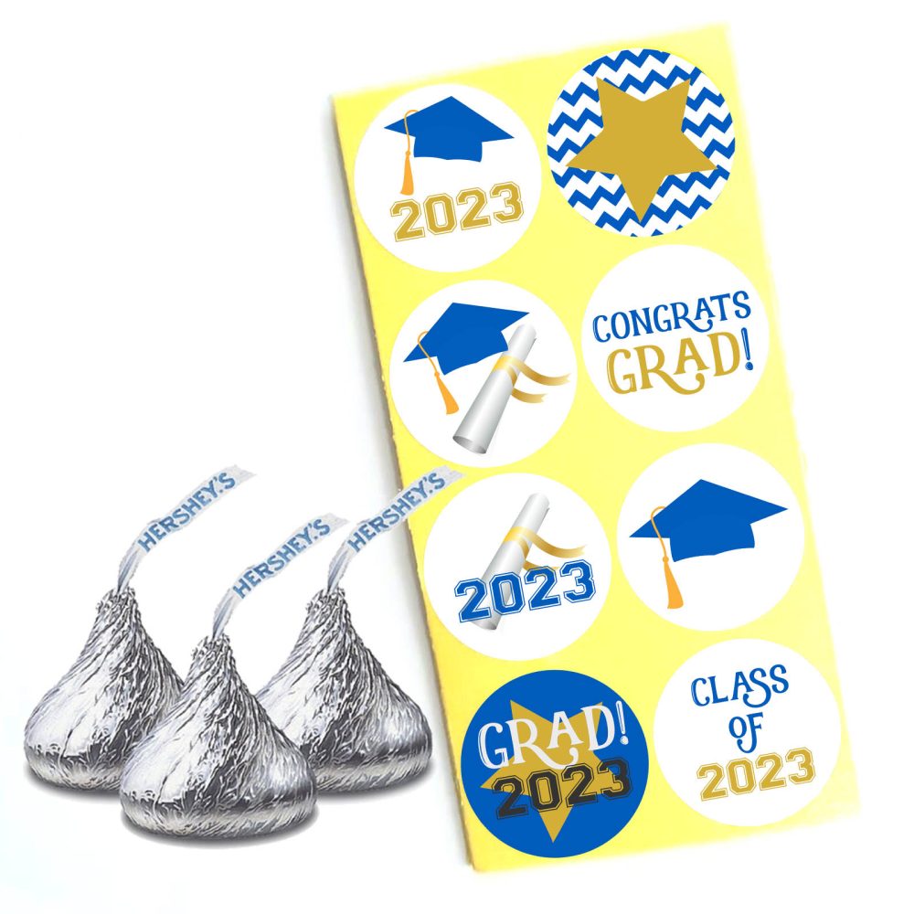 Class of 2023 Blue Graduation Candy Sticker Labels Fit Hershey’s Kisses Chocolates