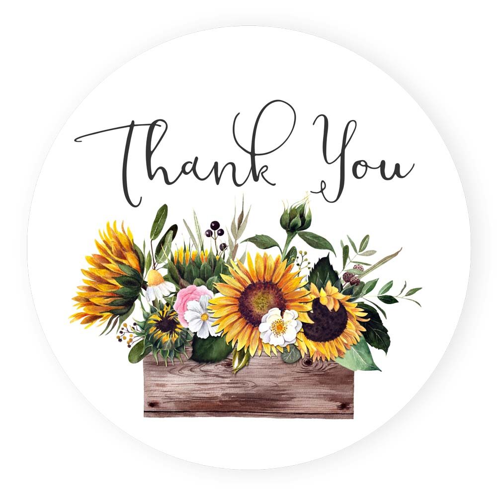 Sunflowers in Basket Thank You Stickers