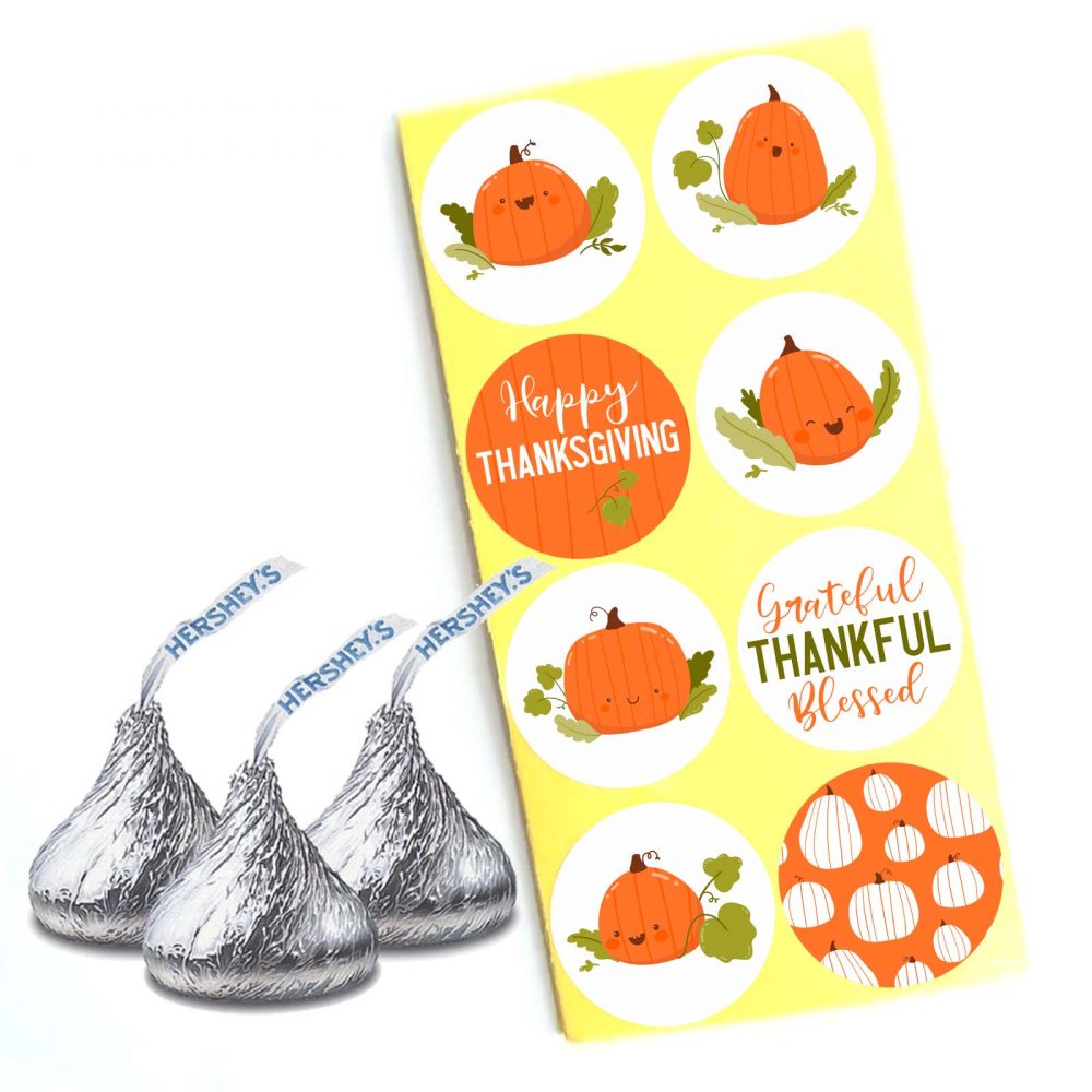 Cute Pumpkin Thanksgiving Sticker Labels for Hershey's Kisses