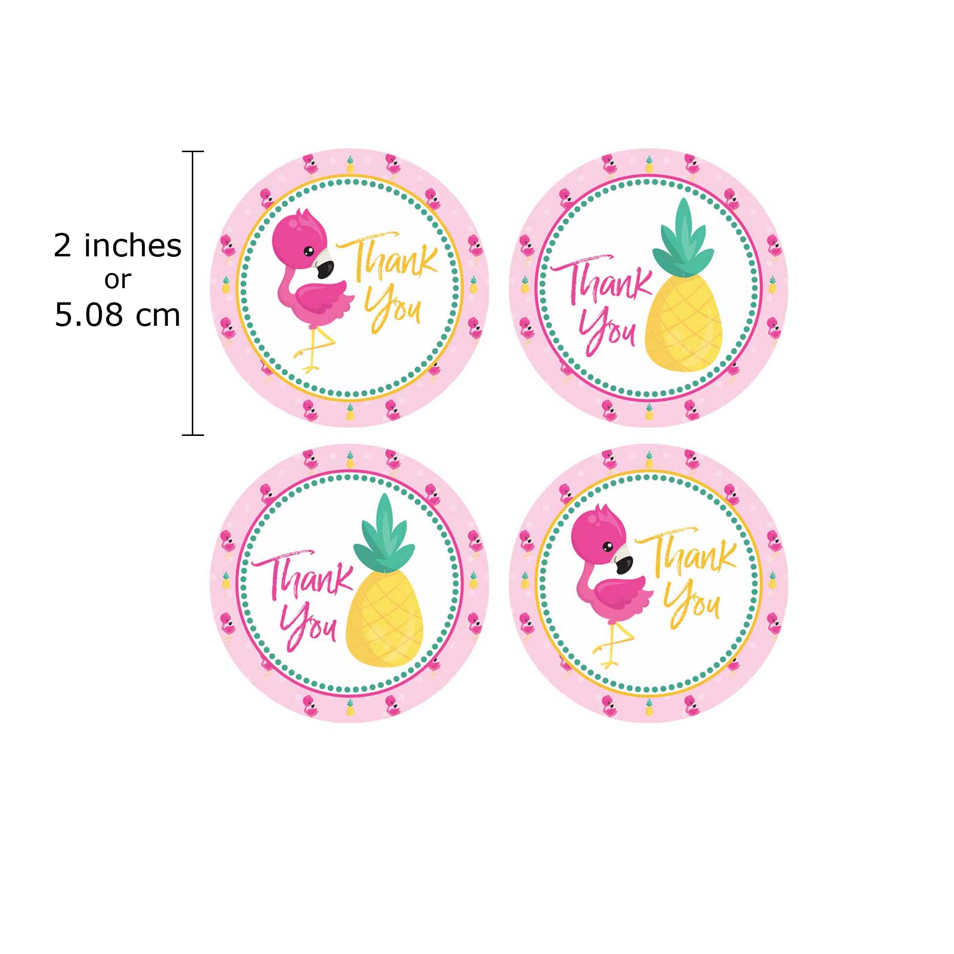 Pineapple and Flamingo Thank You Sticker Labels 30